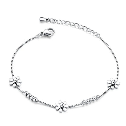 Titanium Steel Rose Gold Plated Small Fresh Daisy Charm Bracelet Female Jewelry Trendy Chain & Link Bracelets B18196