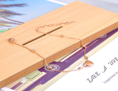 Fashion Bohemia Titanium Stainless Steel Heart Charm Anklets for Women Summer Beach Leg Bracelet Foot Jewelry A21002
