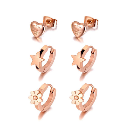 Trendy Titanium Stainless Steel Star Heart Flower Charm Earrings Jewelry 3Pair/Set Party Earrings for Women Girls E20222