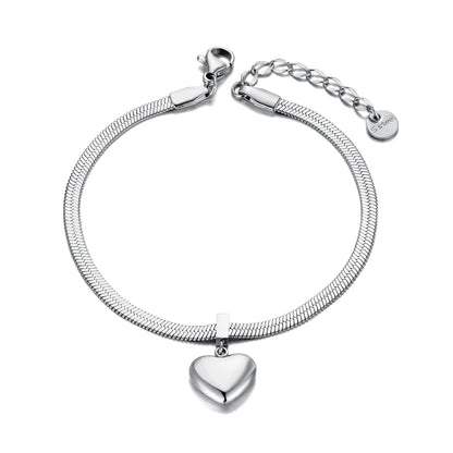18K Gold Plated Heart Charm Bracelets for Women Girls Stainless Steel Snake Chain Bracelet Jewelry Pulseras Mujer B22090