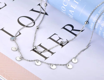Trendy Bohemia Stainless Steel Double-Layer Charm Chain Choker Necklace Beach Jewelry Pendant Necklace for Women N19127