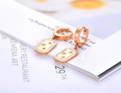 Titanium Stainless Steel Rhinestone Star Earrings Fashion Geometric Rectangle Hoop Earrings Jewelry for Women Girl E22075