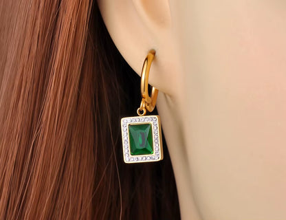 Titanium Stainless Steel Geometric Square Hoop Earrings Trendy Black Green Clear Cubic Zirconia Earrings for Women E22093