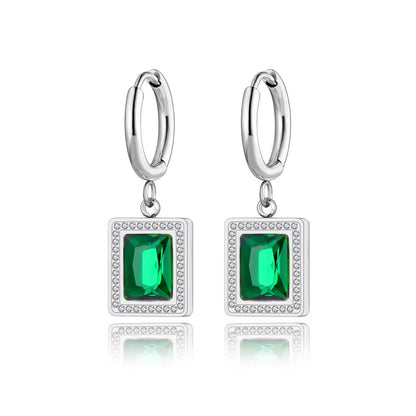 Titanium Stainless Steel Geometric Square Hoop Earrings Trendy Black Green Clear Cubic Zirconia Earrings for Women E22093