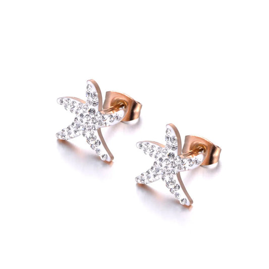 Bohemia Party White/Black Clay Shiny Crystal Starfish Stud Earrings for Women Office Girl'S Earrings Jewelry E19096