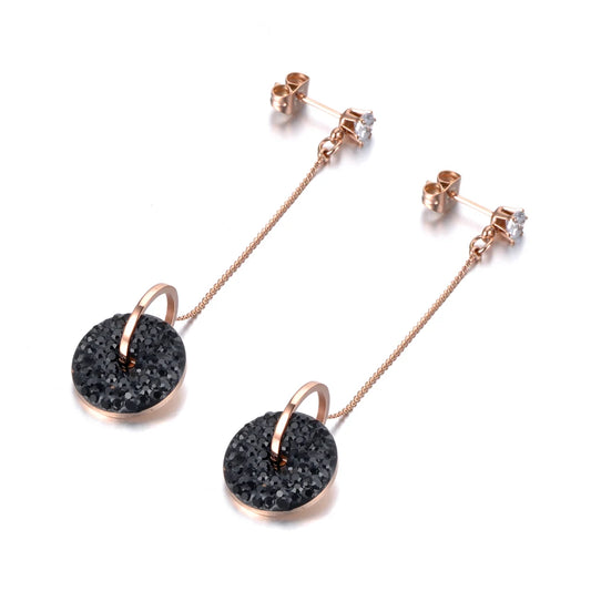 Bohemia Stainless Steel Double Circle Tassel Earrings Jewelry White/Black Shining Crystal Women Dangle Earrings E19115