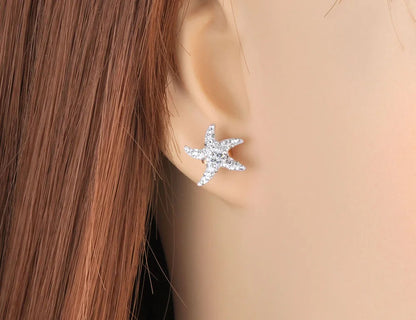 Bohemia Party White/Black Clay Shiny Crystal Starfish Stud Earrings for Women Office Girl'S Earrings Jewelry E19096