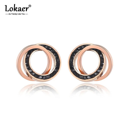 Trendy Stainless Steel Clay Crystal Double Circles Stud Earrings Jewelry Vintage Earrings for Women Girls E19091