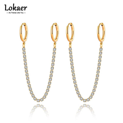 Sparkling Cubic Zirconia Crystal Hoop Earrings Jewelry for Women Girls Stainless Steel Long Tassel Earrings Серьги E22135