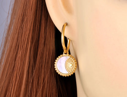 14K Gold Plated Hoop Earrings for Women Girl Stainless Steel Sun Moon Charm Hoop Earrings Jewelry Pendientes Mujer E22166