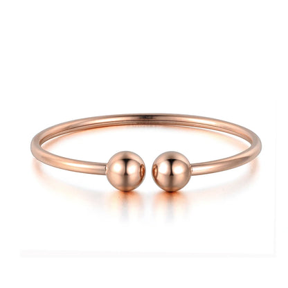 Stainless Steel Double Ball Open Cuff Bangles for Women Trendy Rose Gold Plated Party Jewelry B18027