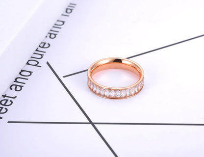 Titanium Stainless Steel Full Cubic Zirconia Anniversary Ring Jewelry Trendy CZ Crystal Wedding Rings for Women R20072
