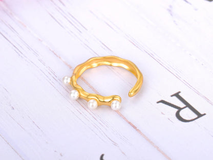 Fashion White Simulated Pearl Open Rings Jewelry for Women Girl Stainless Steel Bohemia Party Ring Женские Кольца R22032