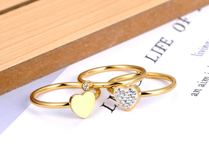 Trendy 3 in 1 Mosaic CZ Crystal Love Heart Rings Jewelry Stainless Steel Wedding Engagement Ring for Women Girls R21032