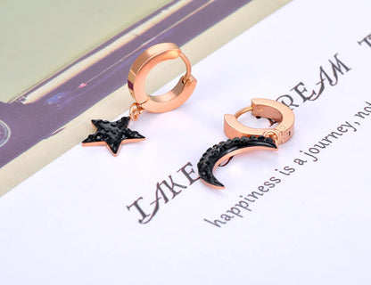 Trendy Titanium Stainless Steel Bohemia Star Moon Earrings Jewelry Office CZ Crystal Hoop Earrings for Women E20287