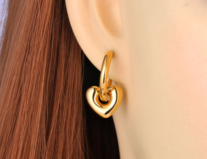 Heart Hoop Earrings for Women Girls 14K Gold Plated Stainless Steel Handmade High Polished Hoop Earrings Jewelry E22163