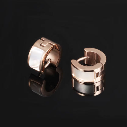 Trendy Hoop Earrings Classic Rose Gold Color 316L Stainless Steel with Shell Surface Earrings Women Girls Jewelry E17086