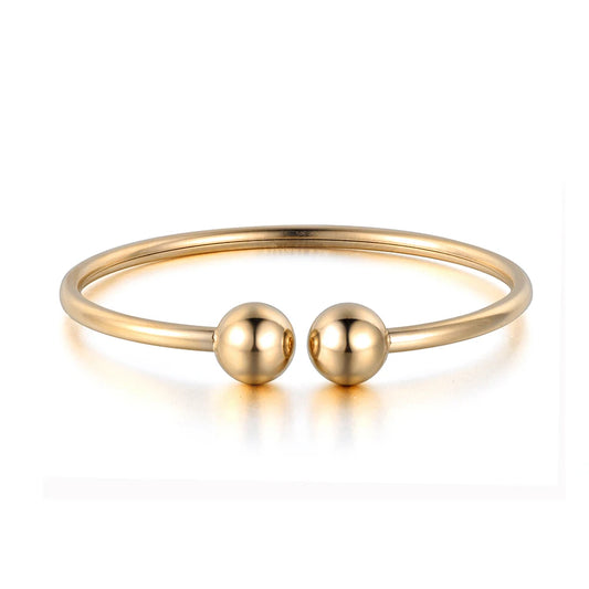 Stainless Steel Double Ball Open Cuff Bangles for Women Trendy Rose Gold Plated Party Jewelry B18027