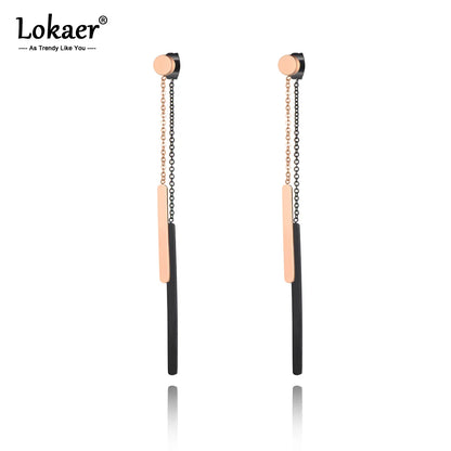 Titanium Stainless Steel Geometry Strips Tassel Earrings Jewelry Gold Plated Dangle Earrings for Women Aretes E19234