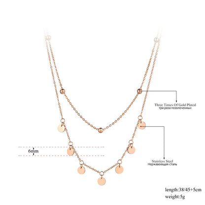 Trendy Bohemia Stainless Steel Double-Layer Charm Chain Choker Necklace Beach Jewelry Pendant Necklace for Women N19127