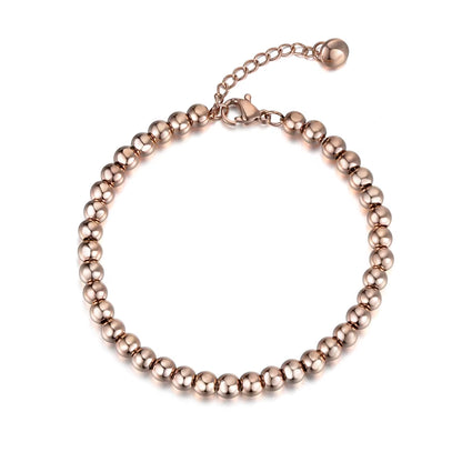Classic Rose Gold Color 4/5/6Mm round Beads Strand Bracelets Bangle Stainless Steel Link Chain Bracelet for Women B18023