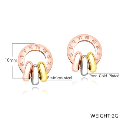 Three-Color Circle Roman Numerals Circle Earrings for Women Titanium Steel Rose Gold Color Female Stud Earrings E17091