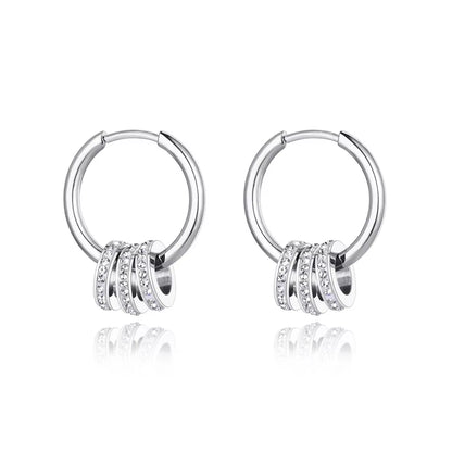 Stainless Steel Geometric Circle Hoop Earrings Trendy Green CZ Crystal Bohemia Party Earrings for Women Girls E22020