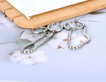 Sparkling Cubic Zirconia Crystal Hoop Earrings Jewelry for Women Girls Stainless Steel Long Tassel Earrings Серьги E22135