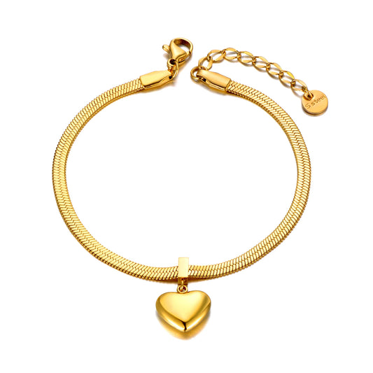 18K Gold Plated Heart Charm Bracelets for Women Girls Stainless Steel Snake Chain Bracelet Jewelry Pulseras Mujer B22090