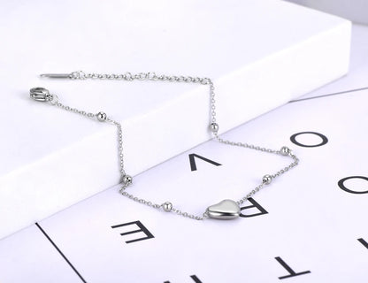 Fashion Bohemia Titanium Stainless Steel Heart Charm Anklets for Women Summer Beach Leg Bracelet Foot Jewelry A21002