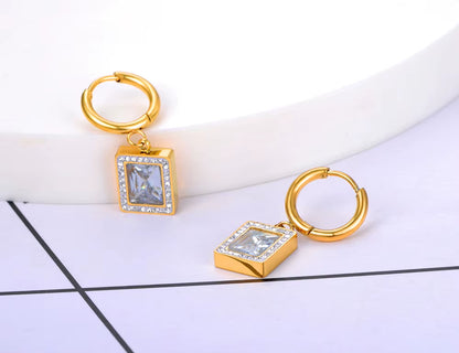 Titanium Stainless Steel Geometric Square Hoop Earrings Trendy Black Green Clear Cubic Zirconia Earrings for Women E22093