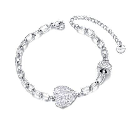 Sparkling White Rhinestone Heart Wedding Bracelets for Women Girls Stainless Steel Snake Chain Bracelet Браслеты B22105