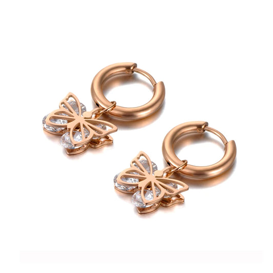 Original Design CZ Crystal Butterfly Hoop Earrings Stainless Steel Trendy Animal Earrings Jewelry for Women Girls E20127
