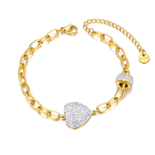 Sparkling White Rhinestone Heart Wedding Bracelets for Women Girls Stainless Steel Snake Chain Bracelet Браслеты B22105
