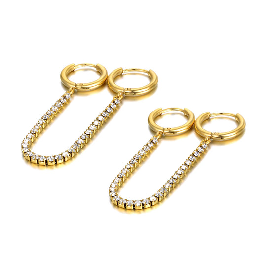 Sparkling Cubic Zirconia Crystal Hoop Earrings Jewelry for Women Girls Stainless Steel Long Tassel Earrings Серьги E22135