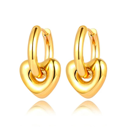 Heart Hoop Earrings for Women Girls 14K Gold Plated Stainless Steel Handmade High Polished Hoop Earrings Jewelry E22163