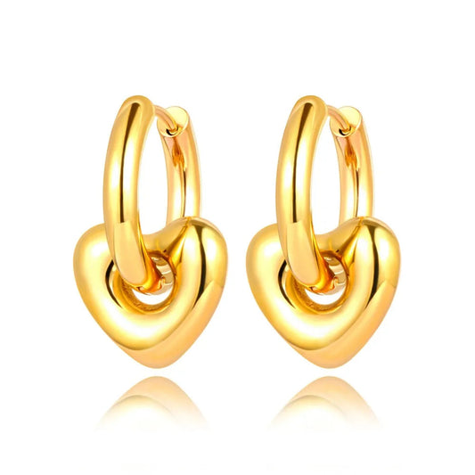 Heart Hoop Earrings for Women Girls 14K Gold Plated Stainless Steel Handmade High Polished Hoop Earrings Jewelry E22163