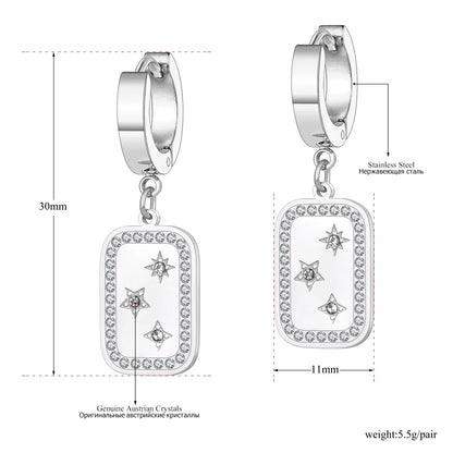 Titanium Stainless Steel Rhinestone Star Earrings Fashion Geometric Rectangle Hoop Earrings Jewelry for Women Girl E22075