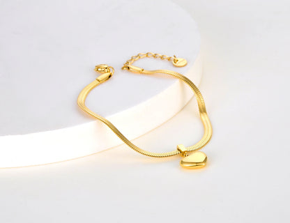 18K Gold Plated Heart Charm Bracelets for Women Girls Stainless Steel Snake Chain Bracelet Jewelry Pulseras Mujer B22090