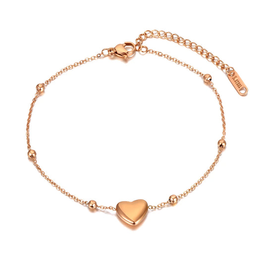 Fashion Bohemia Titanium Stainless Steel Heart Charm Anklets for Women Summer Beach Leg Bracelet Foot Jewelry A21002