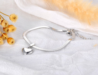 18K Gold Plated Heart Charm Bracelets for Women Girls Stainless Steel Snake Chain Bracelet Jewelry Pulseras Mujer B22090