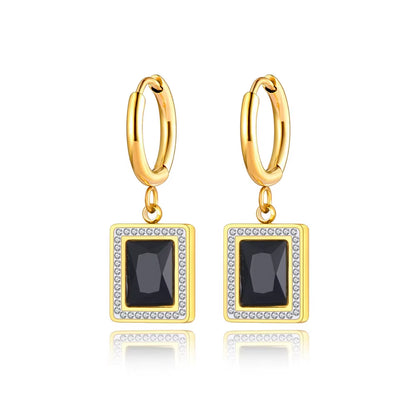 Titanium Stainless Steel Geometric Square Hoop Earrings Trendy Black Green Clear Cubic Zirconia Earrings for Women E22093