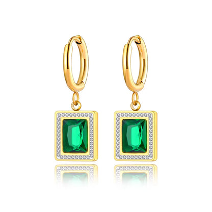 Titanium Stainless Steel Geometric Square Hoop Earrings Trendy Black Green Clear Cubic Zirconia Earrings for Women E22093