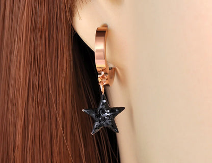 Trendy Titanium Stainless Steel Bohemia Star Moon Earrings Jewelry Office CZ Crystal Hoop Earrings for Women E20287
