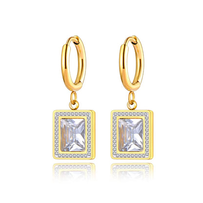Titanium Stainless Steel Geometric Square Hoop Earrings Trendy Black Green Clear Cubic Zirconia Earrings for Women E22093