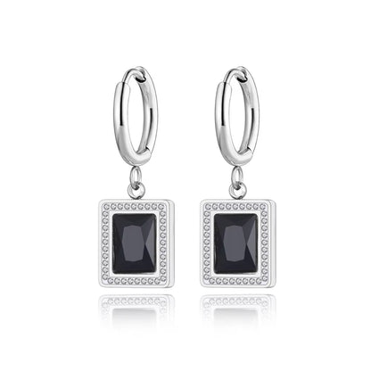 Titanium Stainless Steel Geometric Square Hoop Earrings Trendy Black Green Clear Cubic Zirconia Earrings for Women E22093