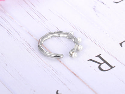 Fashion White Simulated Pearl Open Rings Jewelry for Women Girl Stainless Steel Bohemia Party Ring Женские Кольца R22032