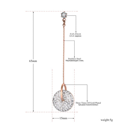 Bohemia Stainless Steel Double Circle Tassel Earrings Jewelry White/Black Shining Crystal Women Dangle Earrings E19115