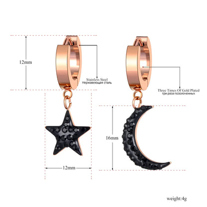 Trendy Titanium Stainless Steel Bohemia Star Moon Earrings Jewelry Office CZ Crystal Hoop Earrings for Women E20287
